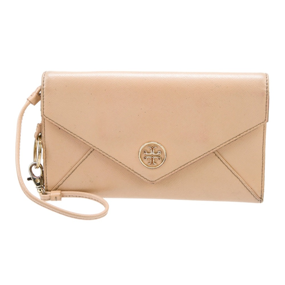 Tory Burch Beige Leather Envelope Wristlet Clutch
